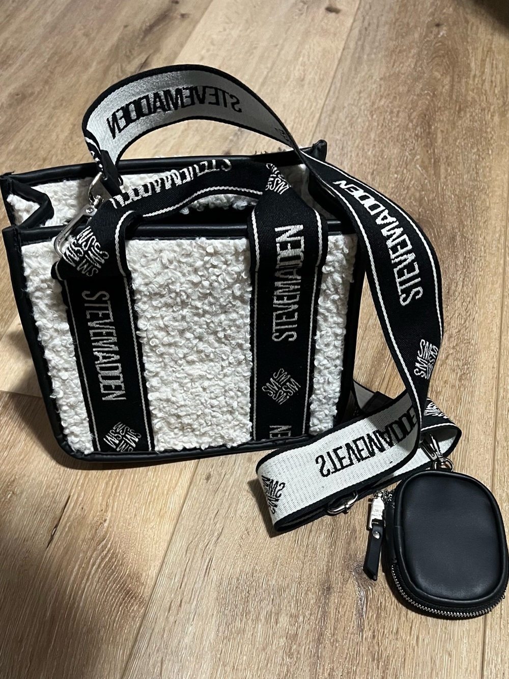 Steve Madden Black and White Sherpa Tote